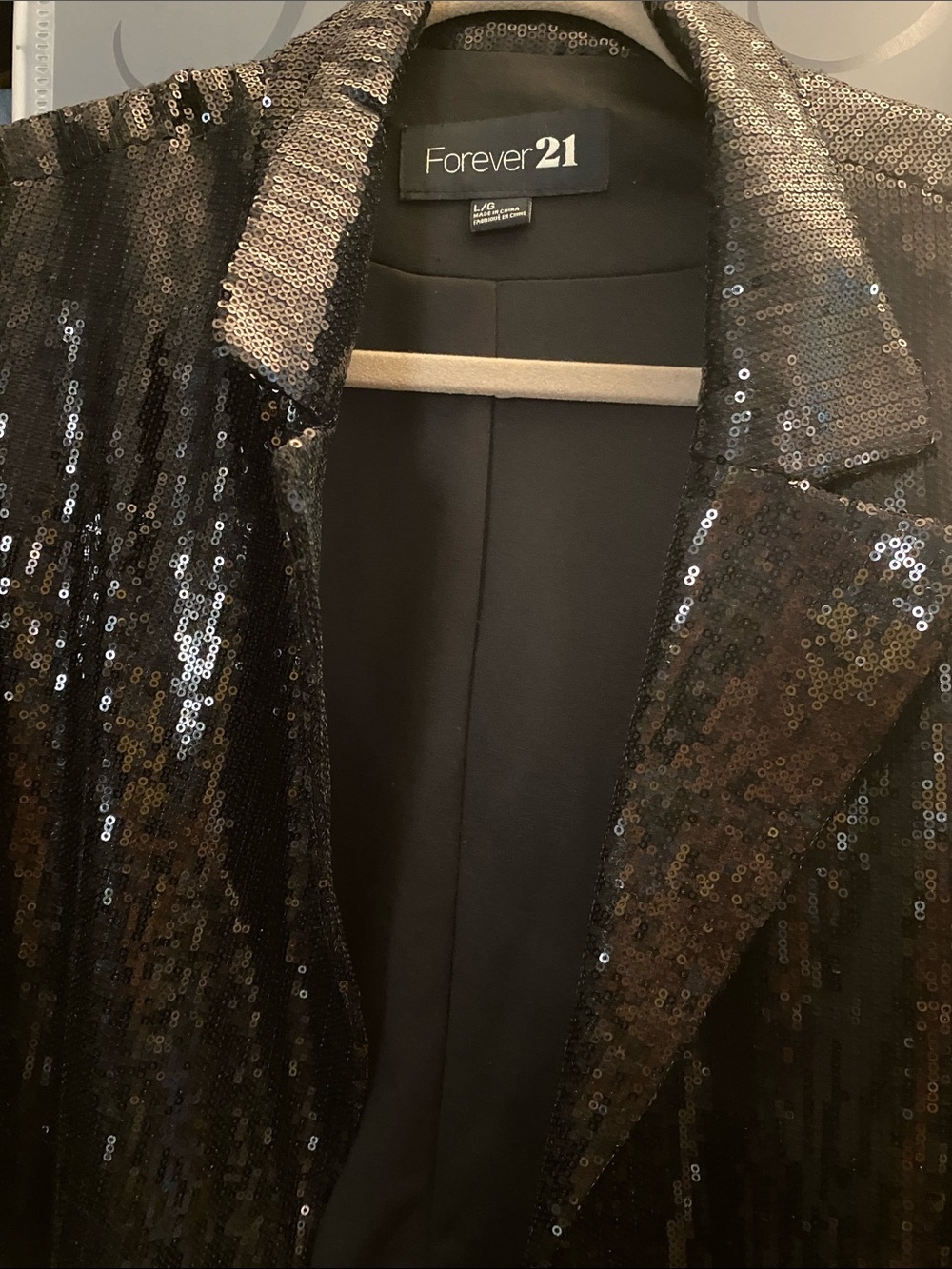 Forever 21 Black Sequin Blazer Jacket with Notched Lapel
